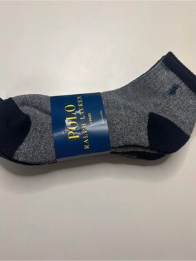 Polo Ralph Lauren Quarter 1/4 Crew Classic Sport Socks Navy Blue & Gray NEW